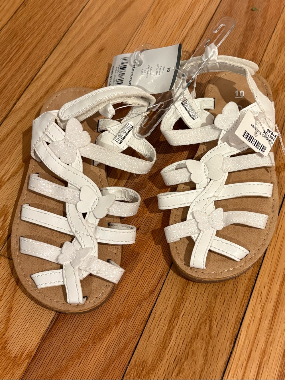 Carter's White Glitter Butterfly Strappy Girls Sandals net size 10